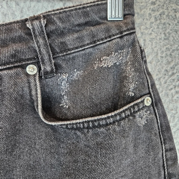 BDG Womens Black All Cotton Distressed Denim Mini Skirt Sz M Raw Hem Button Up - Picture 5 of 11